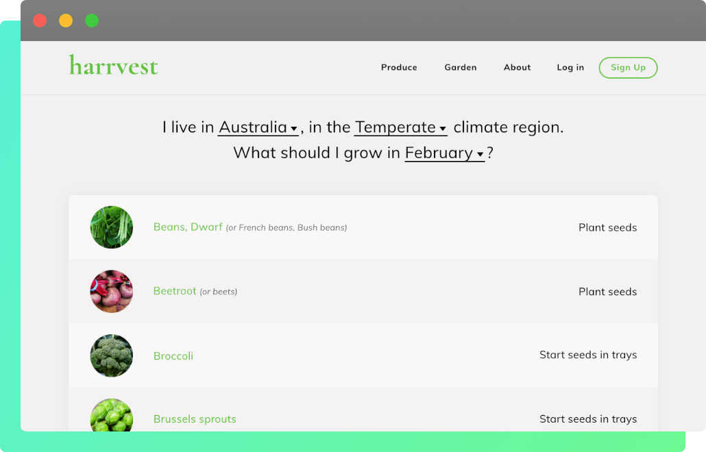 Screenshot of the Harrvest website